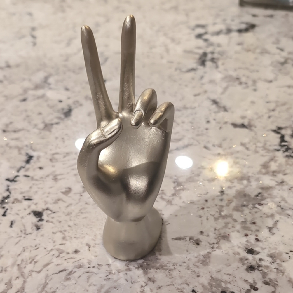 Silver Peace Sign Hand Sculpture